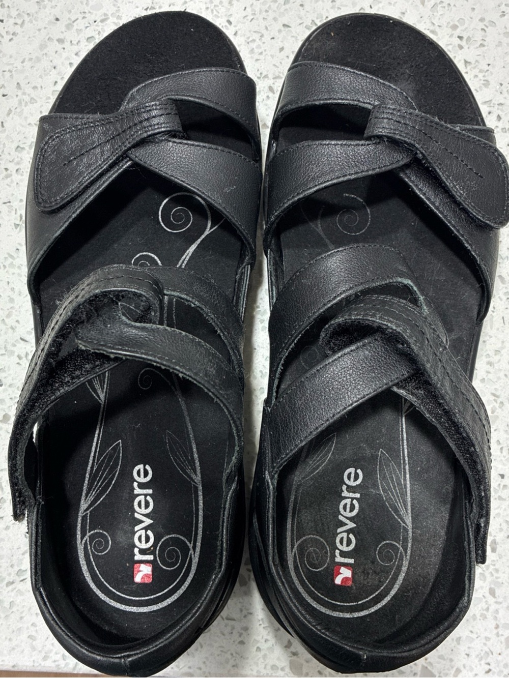 Revere ‘Miami’ Women's Black Leather Adjustable Strappy Comfort Sandals Sz 8W